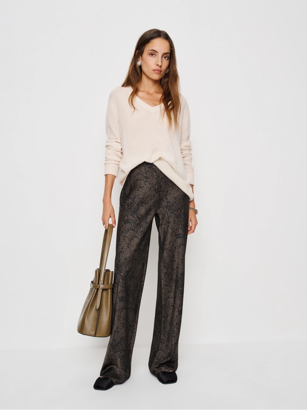 Reformation Gale Satin Mid Rise Bias Pant Natural - Size M